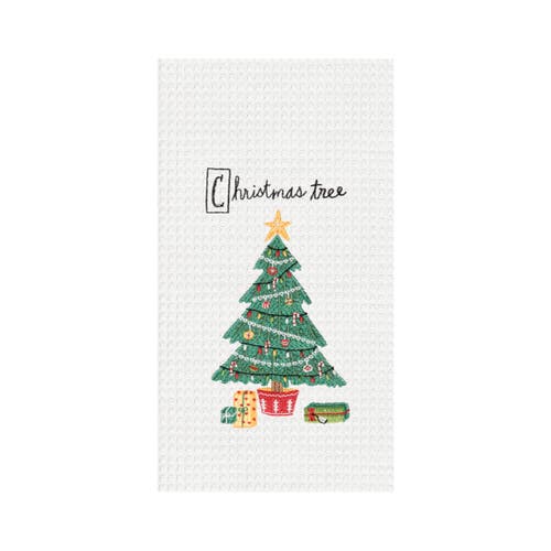 C & F Home C&f Home 27" X 18' Holiday Christmas Tree Cotton Embroidered & Waffle Weave Kitchen Dish Towel In White