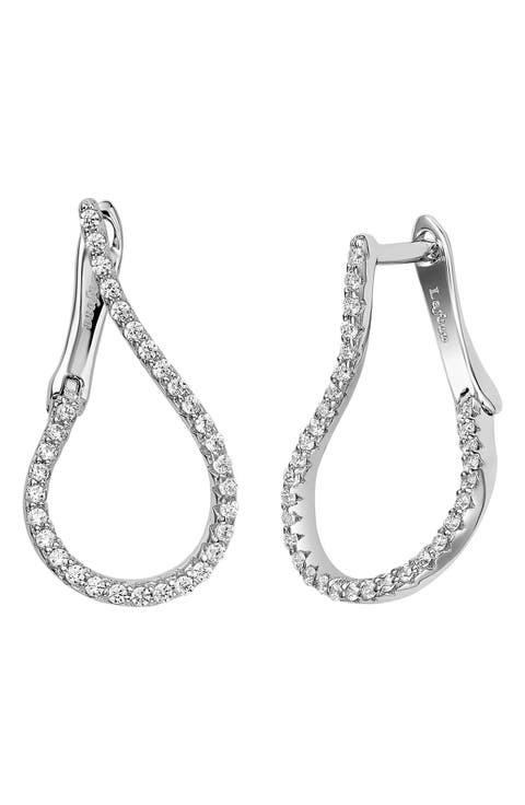 Simulated Diamond Teardrop Small Hoop Earrings