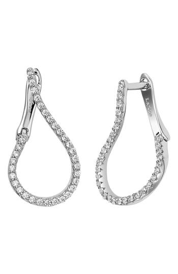 Lafonn Simulated Diamond Teardrop Small Hoop Earrings In White