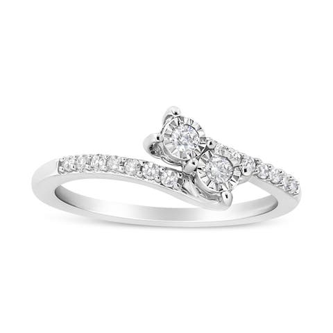 10K White Gold 1/4 Cttw Miracle Set Diamond Two-Stone Ring