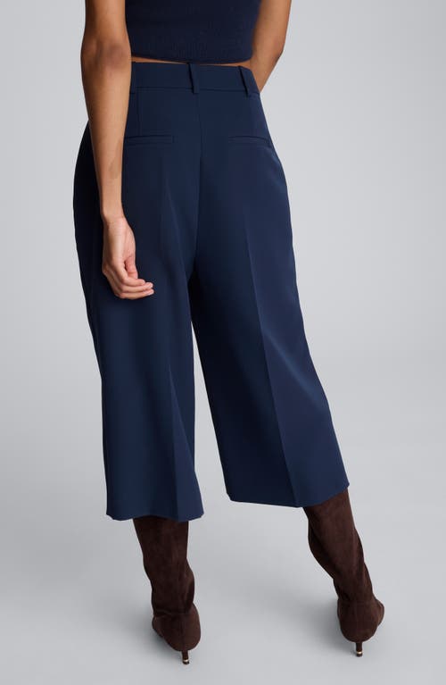 Kenneth Cole Luxe Twill Fly Front High Rise Pintuck Culotte Pant In Blue