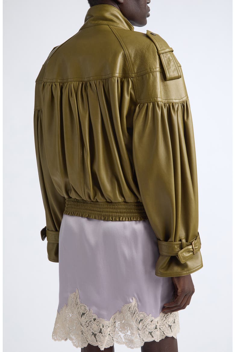 Crop Plongé Leather Jacket, Alternate, color, EUCALYPTUS