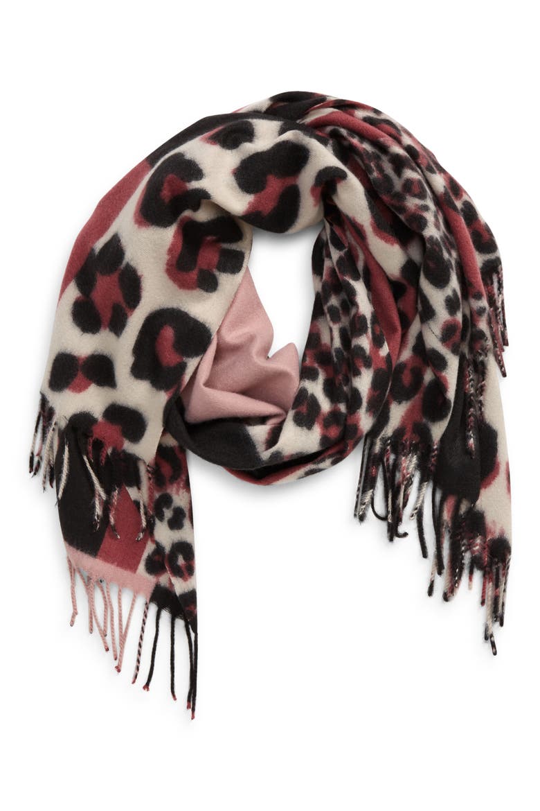 Tasha Leopard Print Patchwork Scarf, Main, color, BLUSH