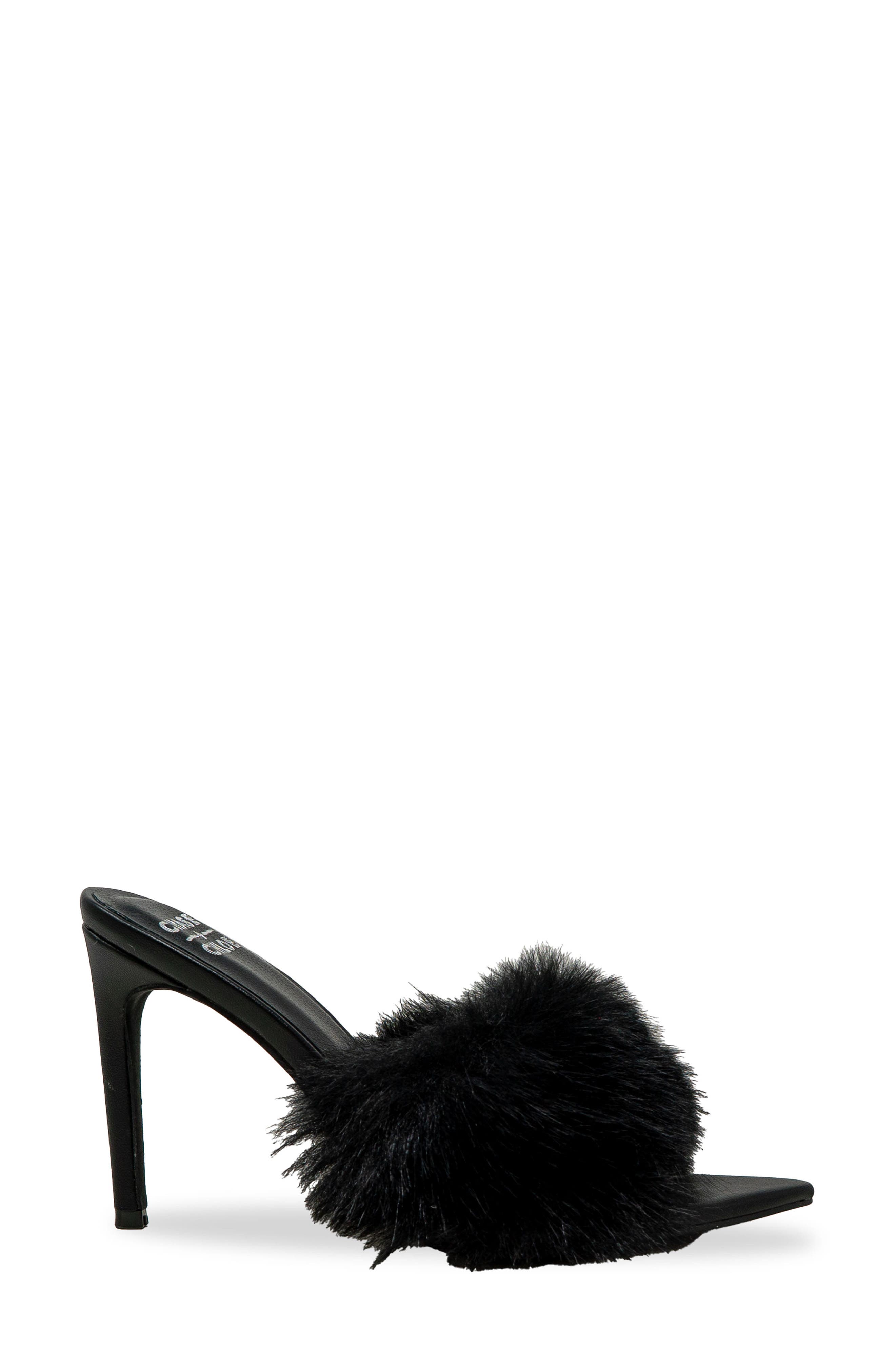 CHASE AND CHLOE Faux Fur Stiletto Mule Sandal, Alternate, color, Black