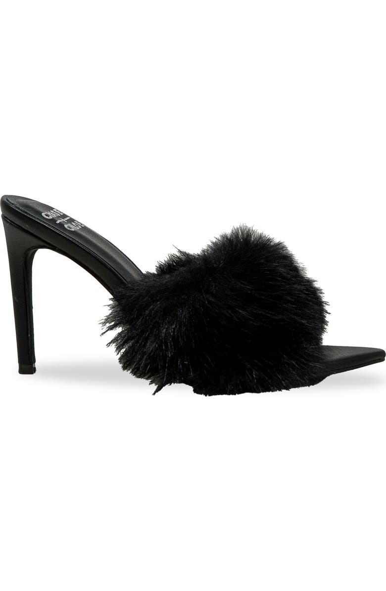 CHASE AND CHLOE Faux Fur Stiletto Mule Sandal, Alternate, color, Black