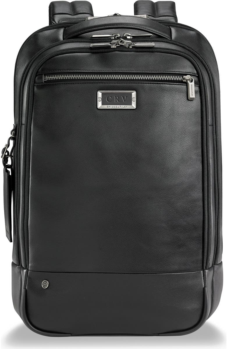 Briggs & Riley Medium Leather RFID Pocket Laptop Backpack, Main, color,