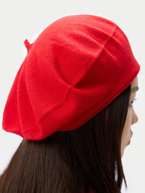 Gobi Mongolian Cashmere Cashmere Jersey Knit Beret In Red