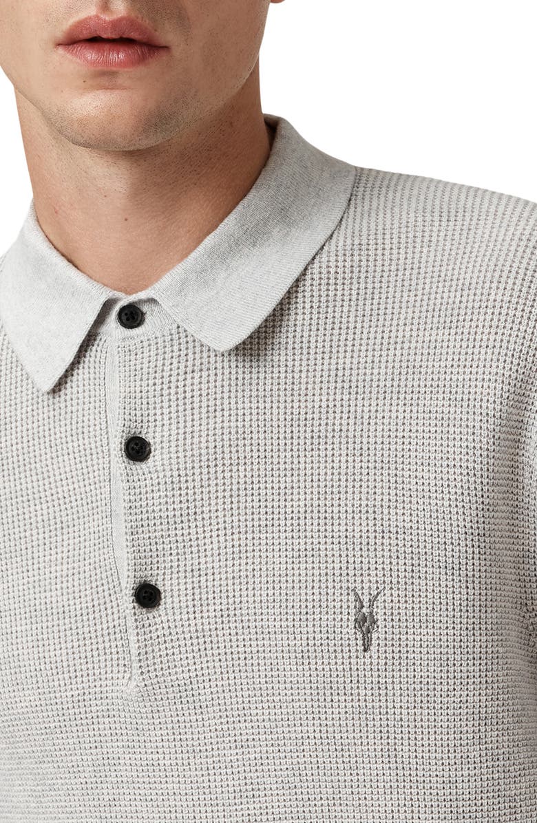 AllSaints Waffle Knit Polo, Alternate, color, Moon Grey