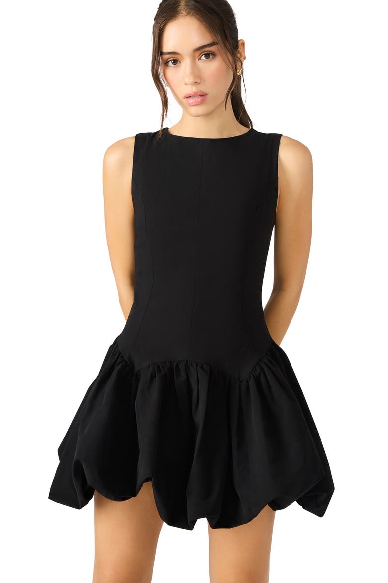 Lyra Bubble Hem Minidress, Alternate, color, BLACK