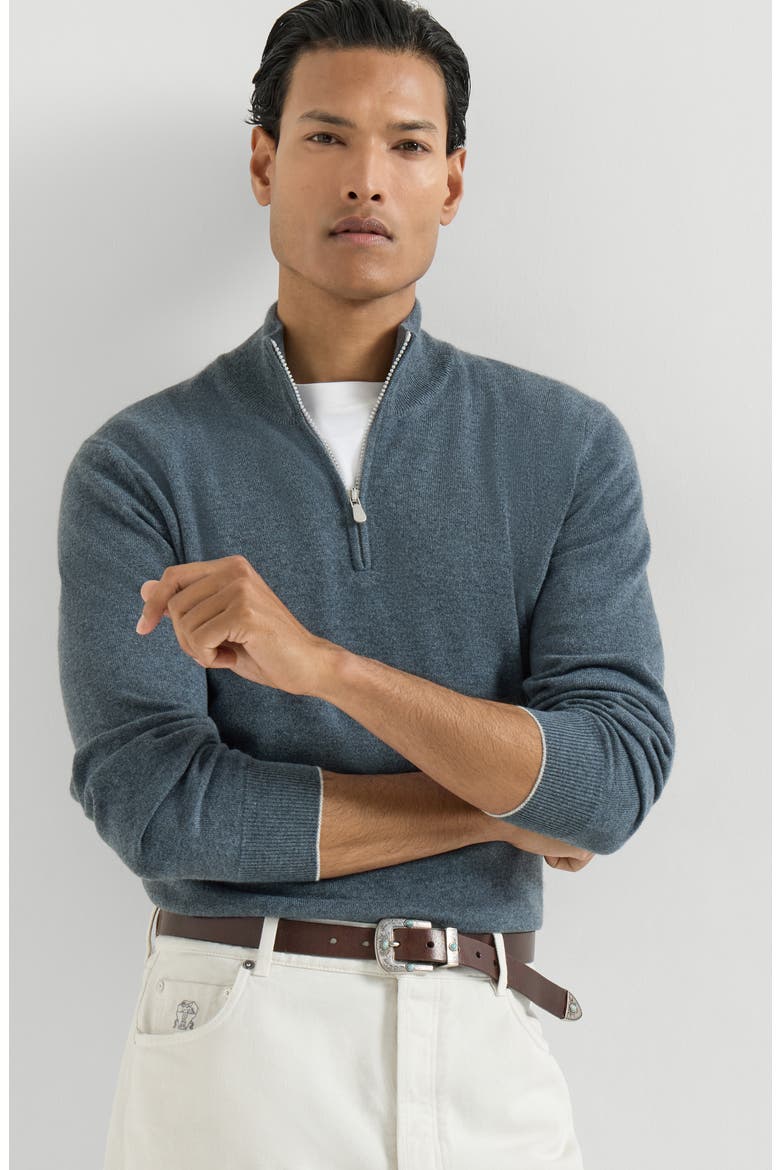 Cashmere sweater with half zip, Alternate, color, Cerulean