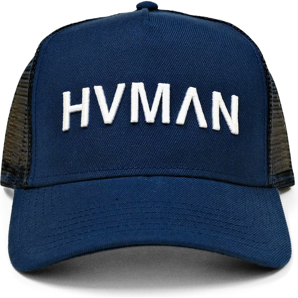 Hvman Logo Mesh Trucker Hat In Classic Blue