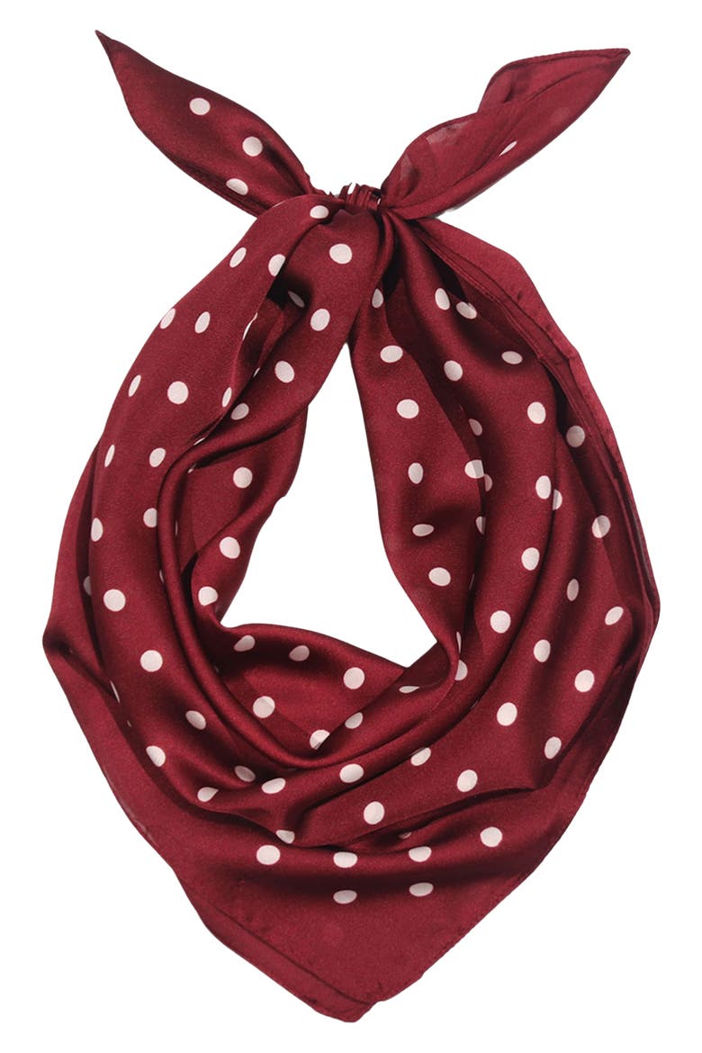 Satin Polka Dot Square Scarf, Main, color, BURGUNDY