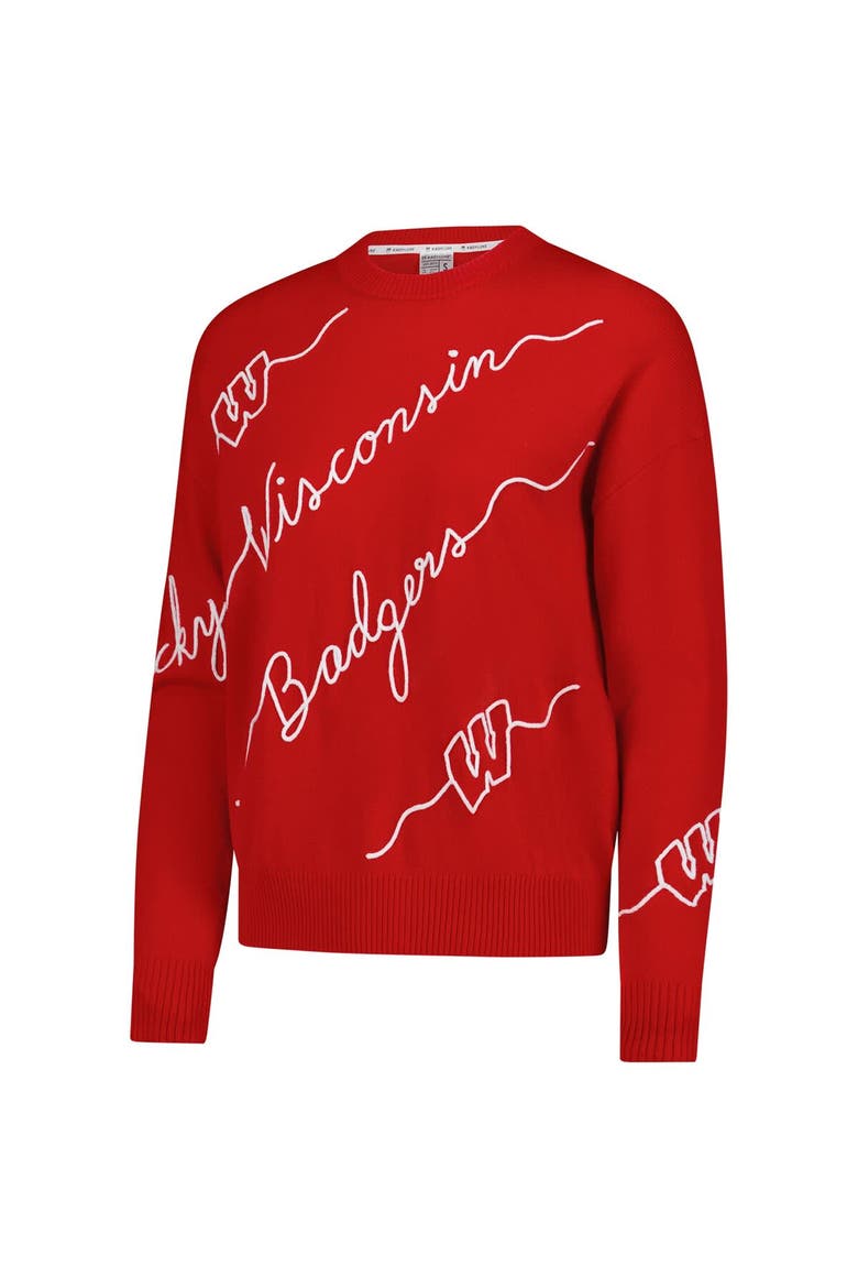 Women's Red Wisconsin Badgers Love Note Embroidered Pullover Sweater, Alternate, color, Red