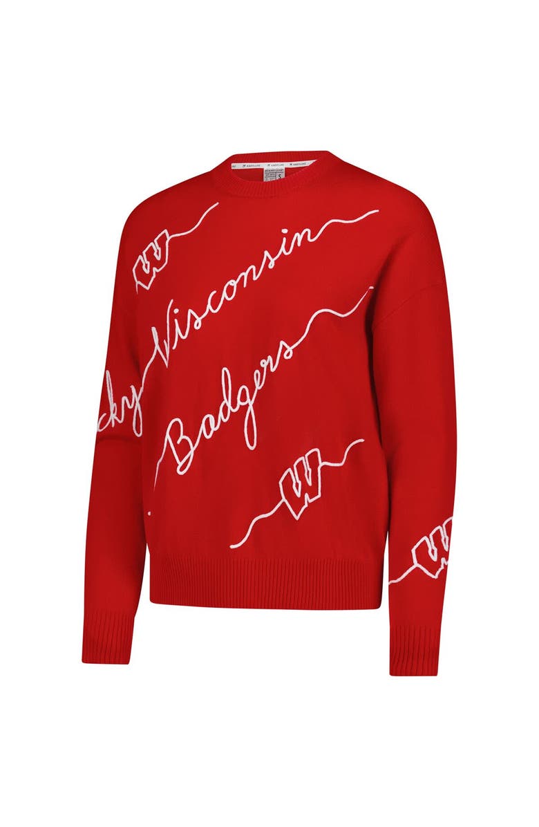 KADYLUXE Women's Red Wisconsin Badgers Love Note Embroidered Pullover Sweater, Alternate, color, Red