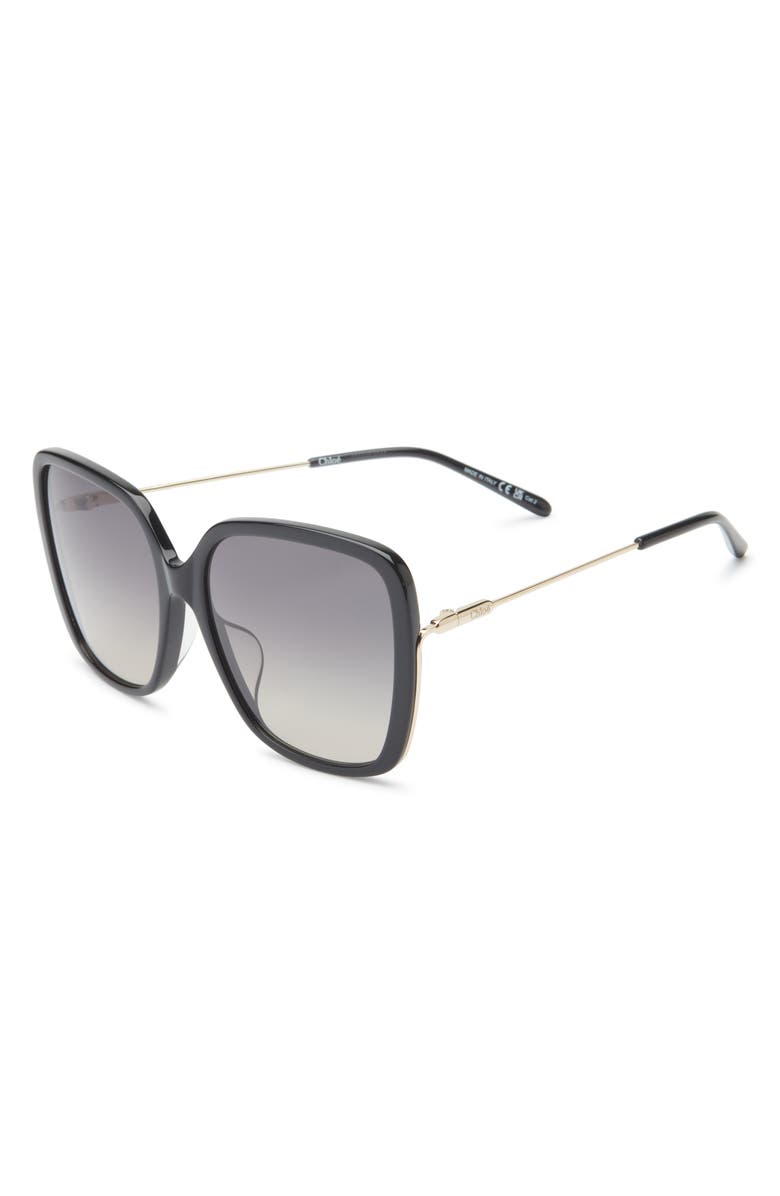 Chloé 57mm Square Sunglasses, Alternate, color, Black Gold Grey