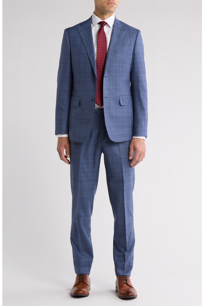 Plaid Blue Wool Blend Suit, Main, color, GREY