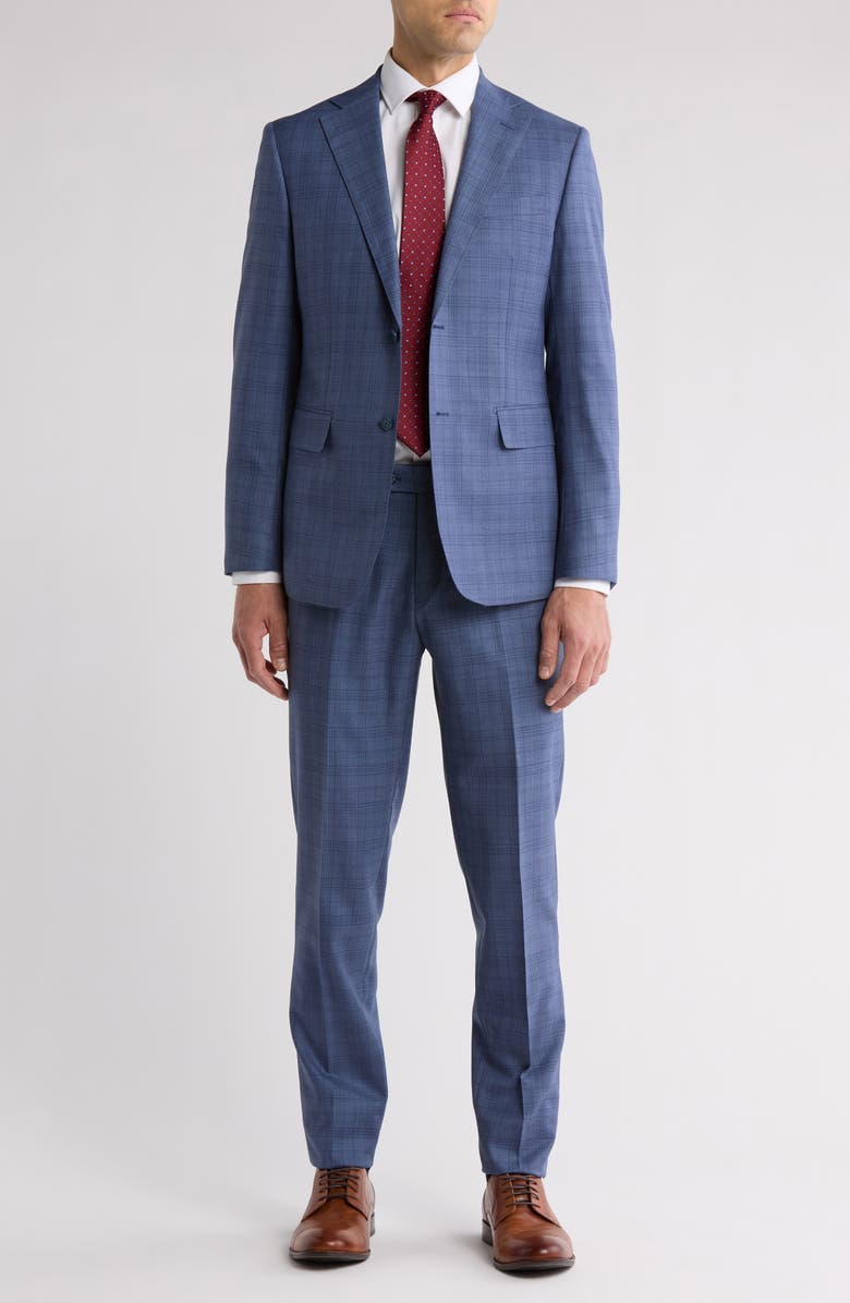 English Laundry Plaid Blue Wool Blend Suit, Main, color, Grey