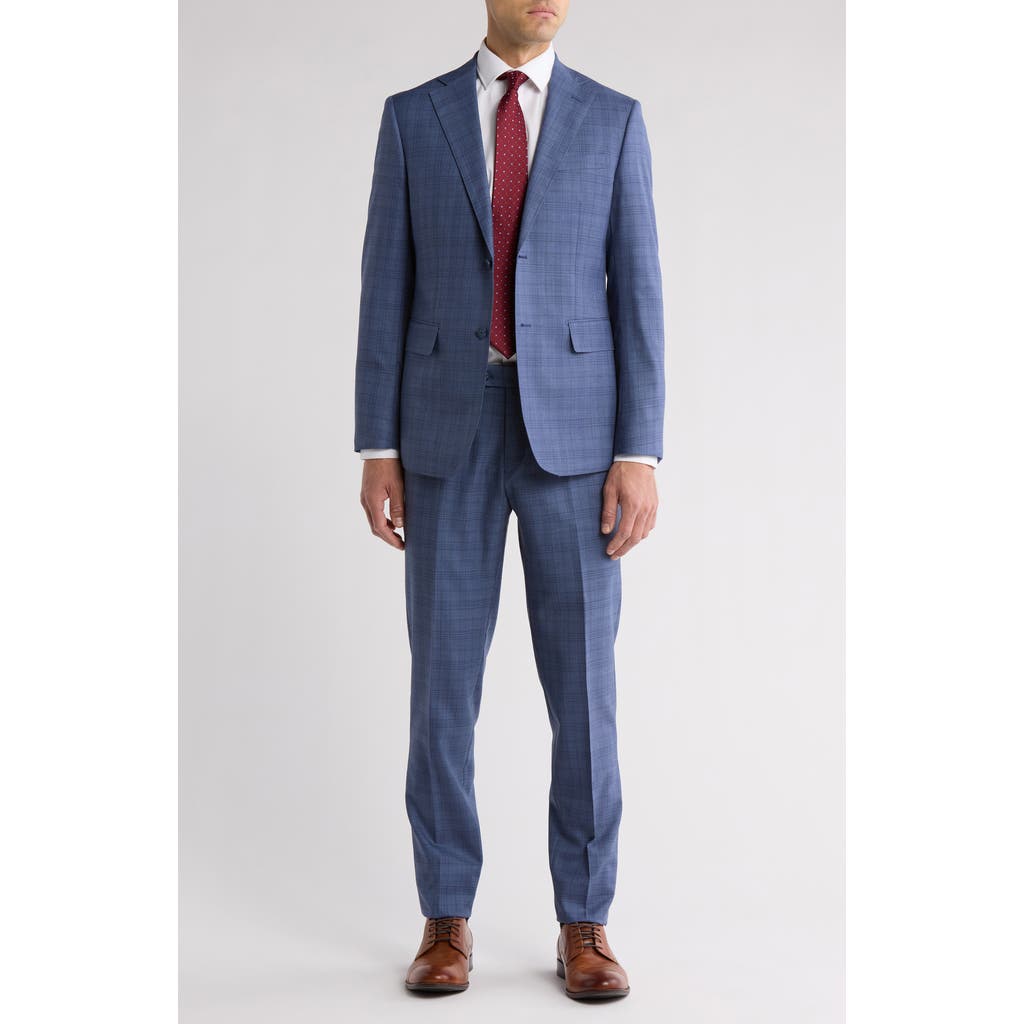 ENGLISH LAUNDRY ENGLISH LAUNDRY PLAID BLUE WOOL BLEND SUIT