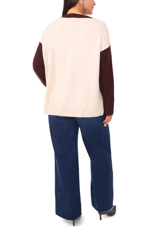 Vince Camuto Colorblock V-neck Sweater In Burgundy