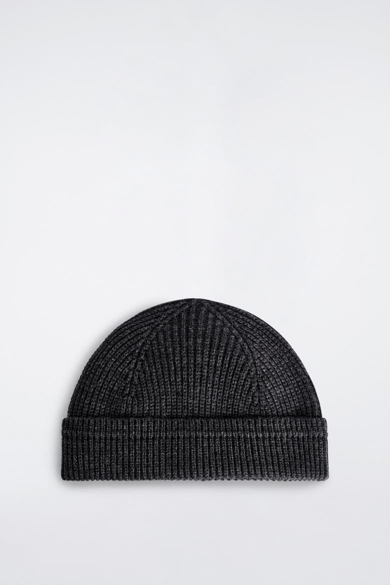 Ribbed Wool-Cotton Fisherman Beanie, Main, color, CHARCOAL MÉLANGE