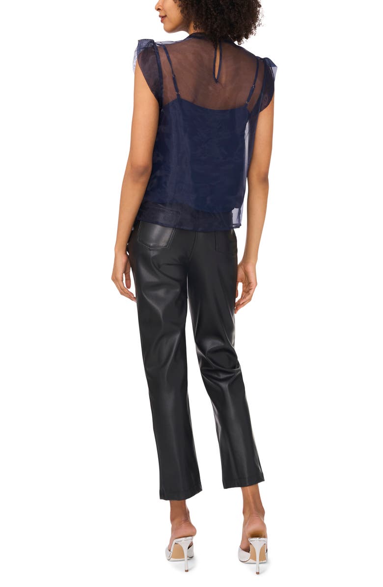 Vince Camuto Mock Neck Cap Sleeve Organza Top, Alternate, color, Classic Navy