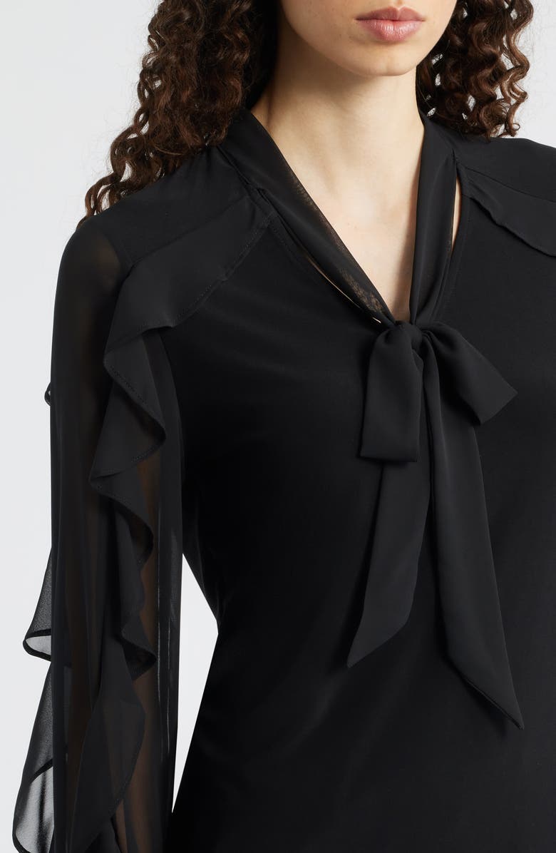 Anne Klein Ruffle Tie Neck Top, Alternate, color, Anne Black