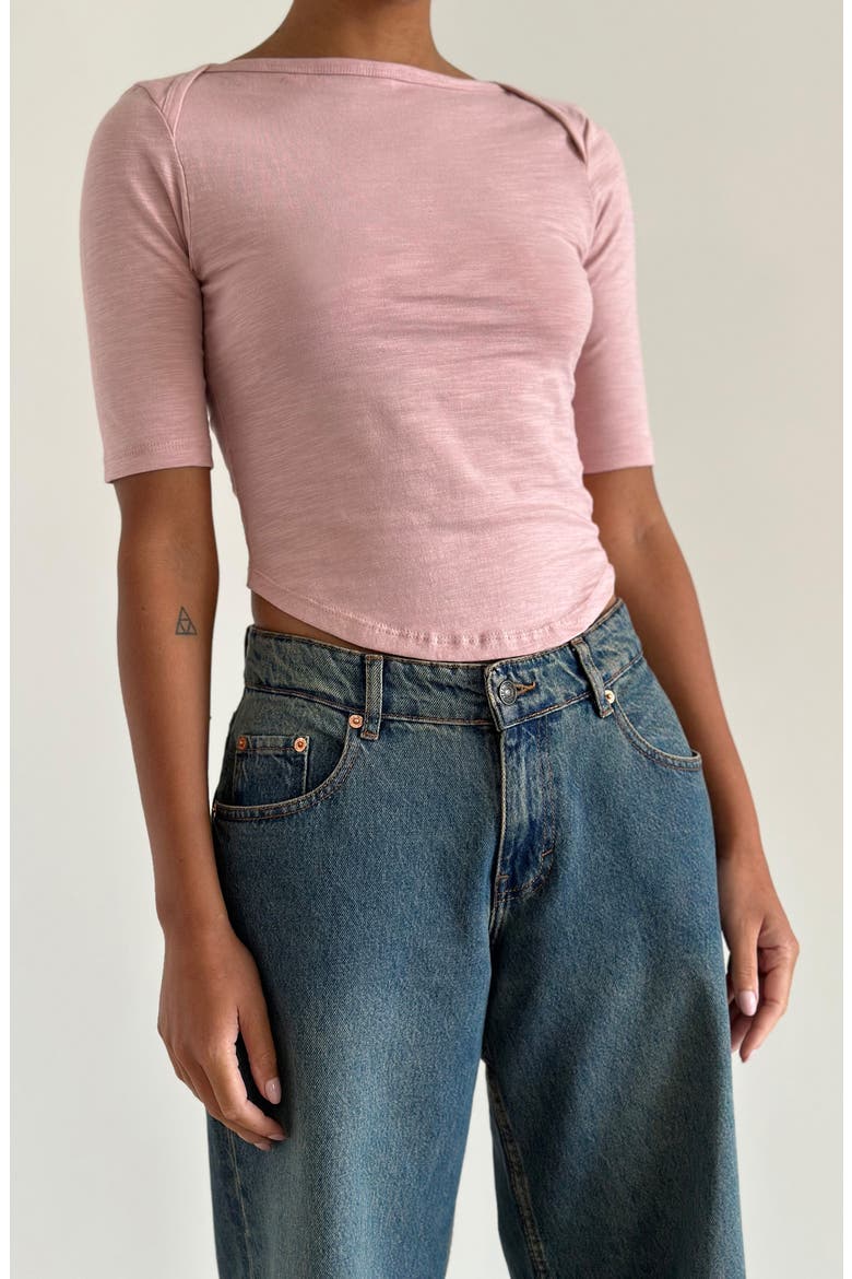 Ralda Curved Jersey Top, Alternate, color, PINK LADY
