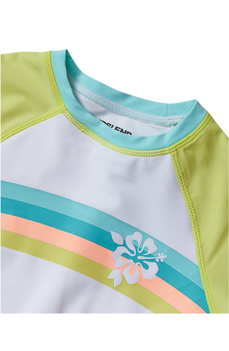 Lands' End Girls Chlorine Resistant Short Sleeve Rash Guard 3 Piece Swimsuit Set, Alternate, color, Checkers/Turquoise