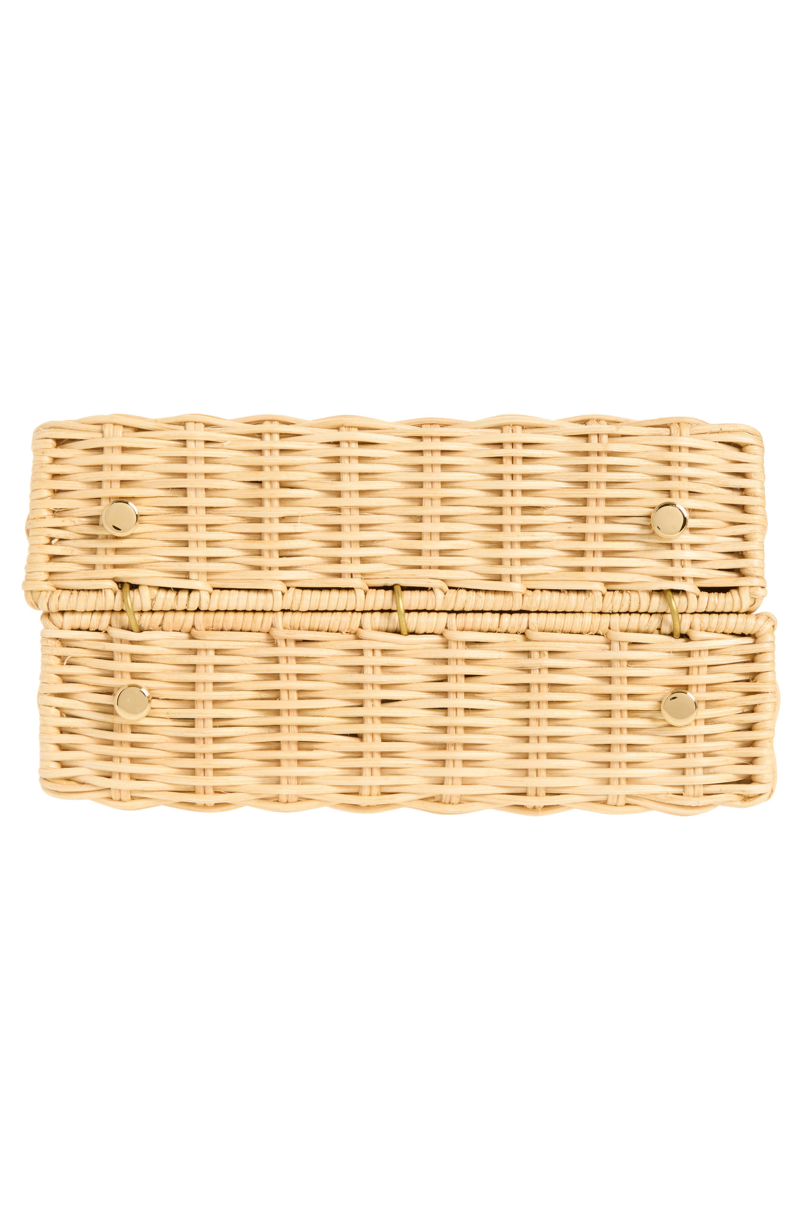 FERRAGAMO Small Iconic Top Handle Wicker Handbag, Alternate, color, Naturale Nero