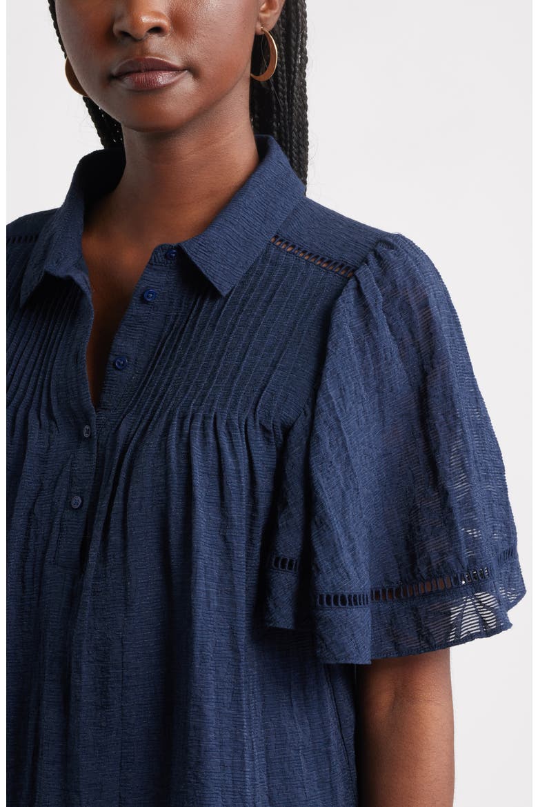 Flutter Sleeve Popover Top, Alternate, color, NAVY STILL