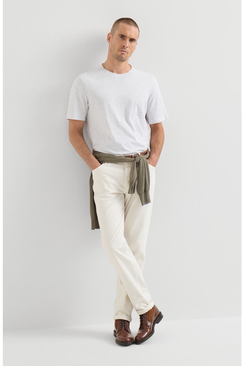 Garment-dyed traditional fit five-pocket trousers in comfort cotton lightweight denim, Alternate, color, White