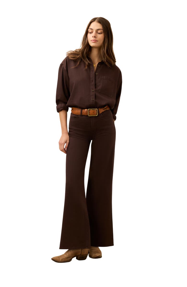 Faherty Sunfair Oversized Organic Cotton Denim Button-Up Shirt, Alternate, color, Chocolate Brown