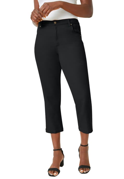 Jessica London Classic Cotton Denim Capri In Black