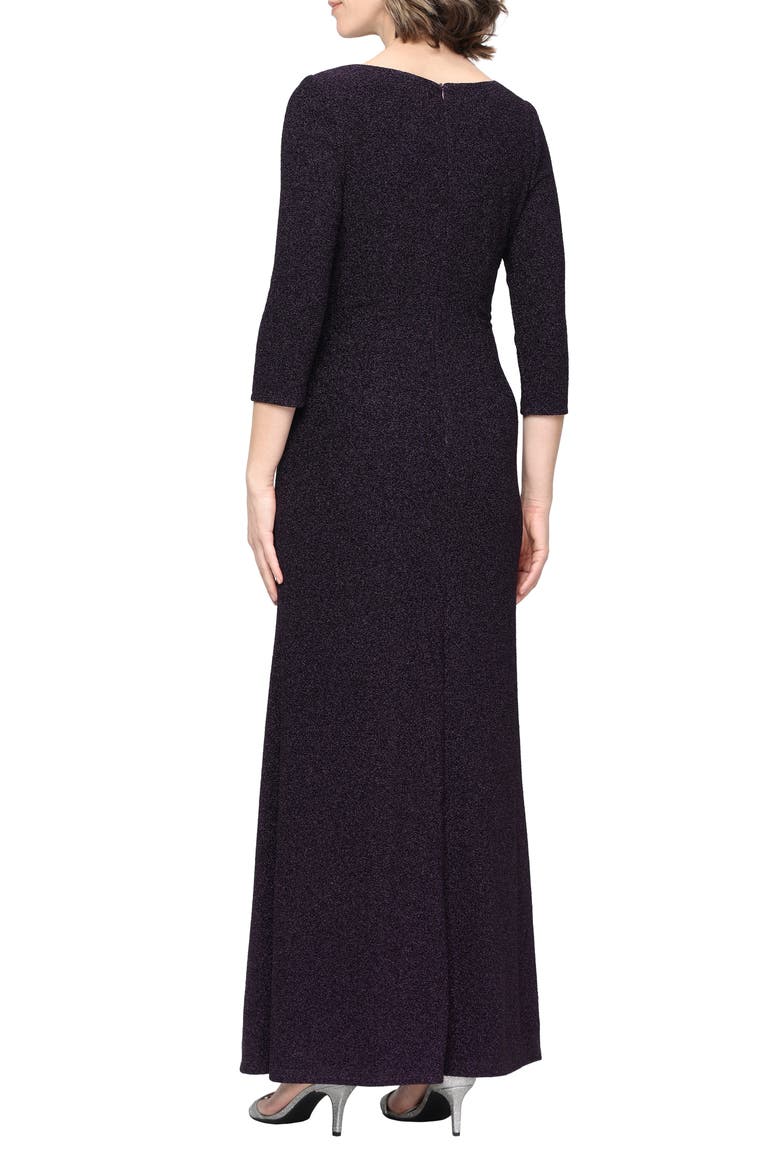 Metallic Knit Ruched Cocktail Dress, Alternate, color, PLUM