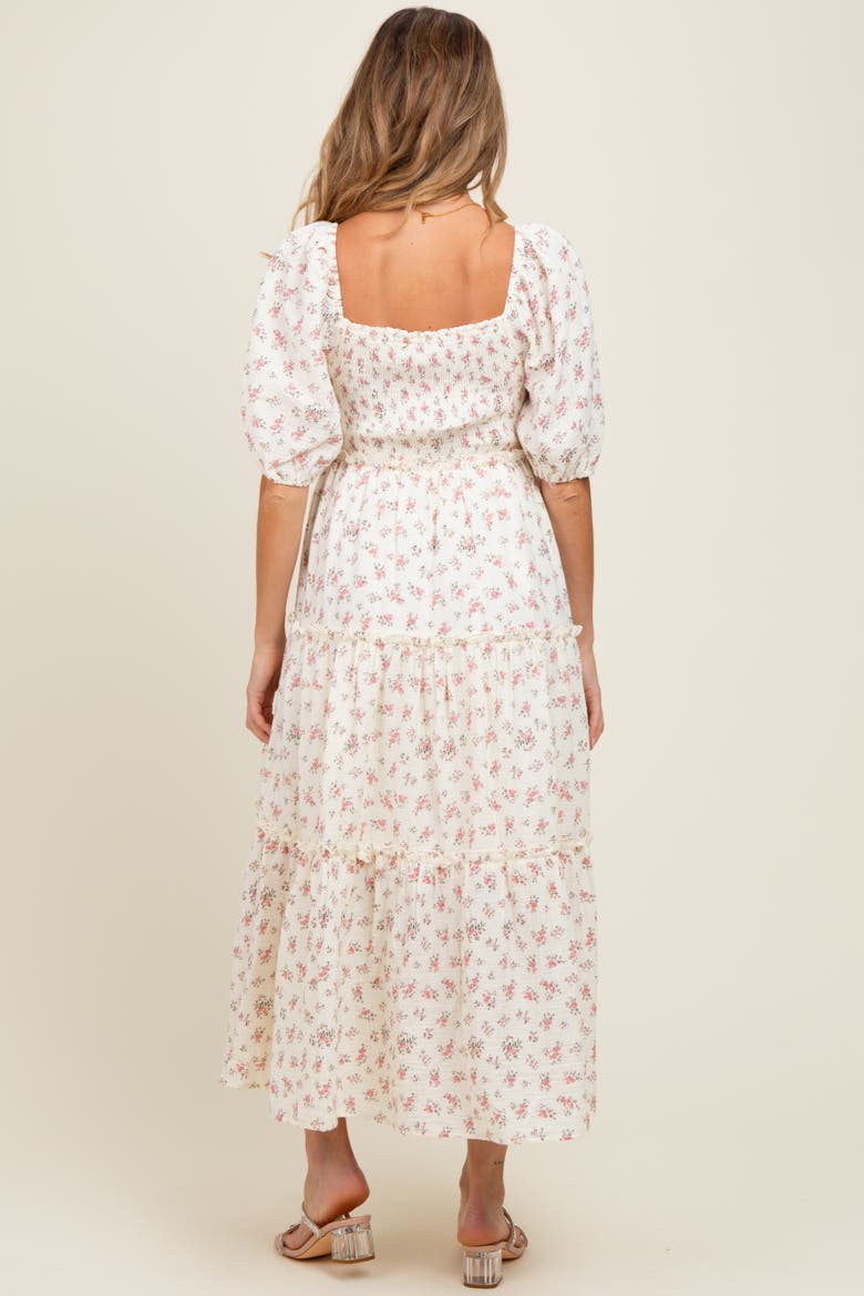 Floral Smocked Ruffle Tiered Maxi Dress, Alternate, color, Pink