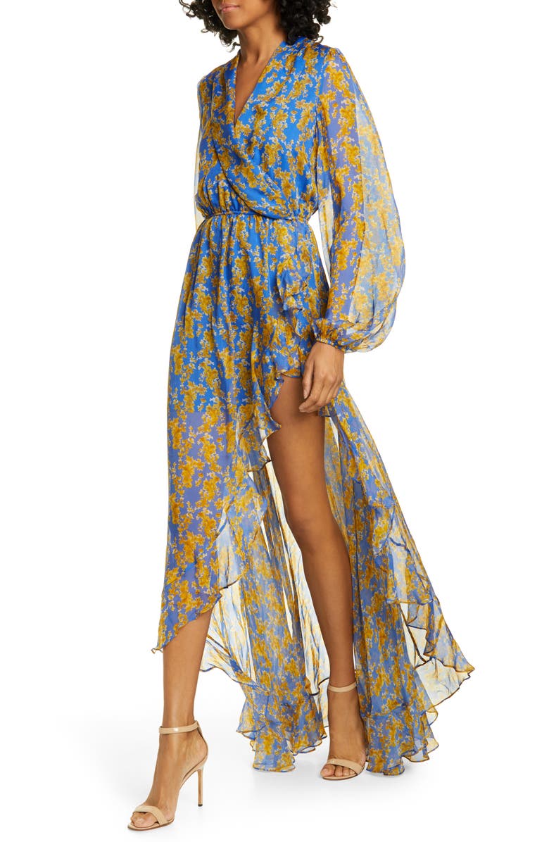 CAROLINE CONSTAS Liv Floral Print Long Sleeve High/Low Gown, Alternate, color,