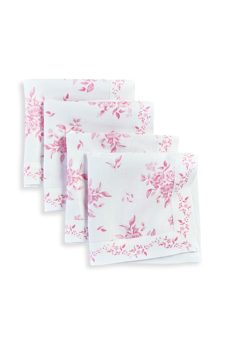 Solino Home Linen Dinner Napkins - Jolie Fleur, 20" x 20" Inch, Main, color, Pink Floral