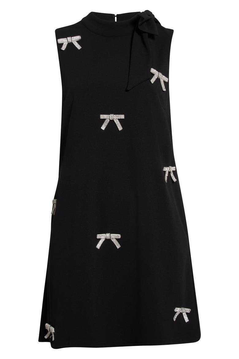 Pamela Rhinestone Bow Sleeveless Shift Dress, Alternate, color, BLACK