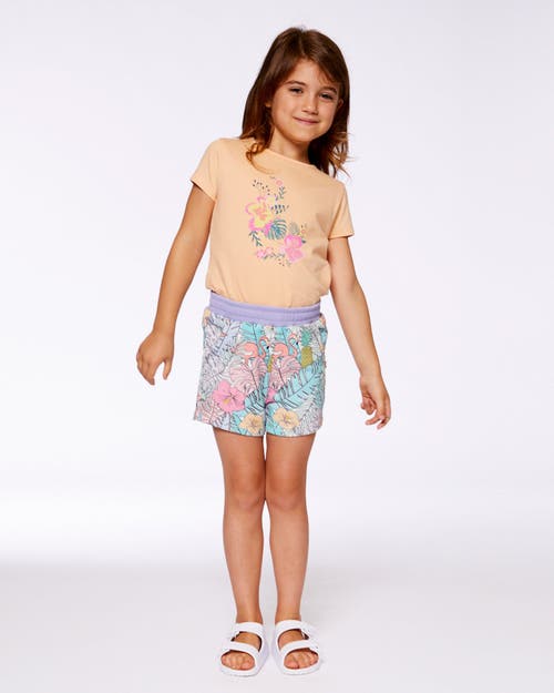 Deux Par Deux Little Girl's Organic Cotton Tee Light Orange And Flowers In Light Orange And Flowers