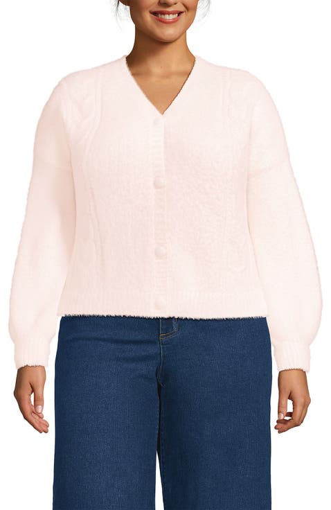 Fuzzy Eyelash Cable Cardigan Sweater