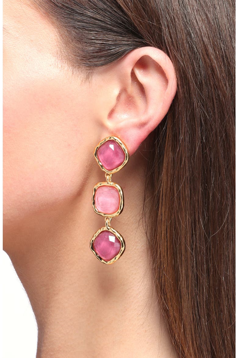 Bezel Trio Clip-On Earrings, Alternate, color, GOLD/ PINK