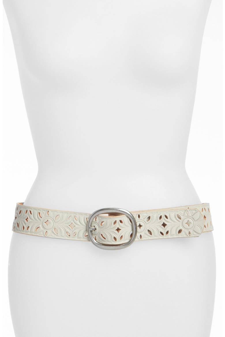 Perforated Leather Belt, Main, color, BONE