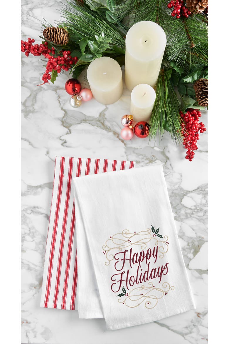 Happy Holidays Swirl Dishtowel, Alternate, color, Gold