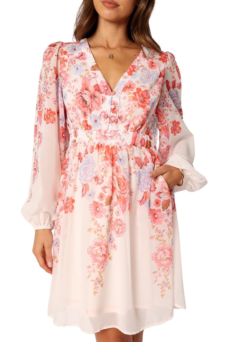 Hattie Floral Print Long Sleeve Dress, Alternate, color, PINK FLORAL