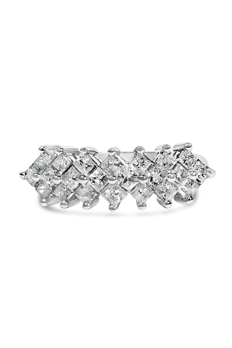 Sterling Silver 1 1/4 ctw Princess Diamond Cluster Band Ring, Main, color, Silver