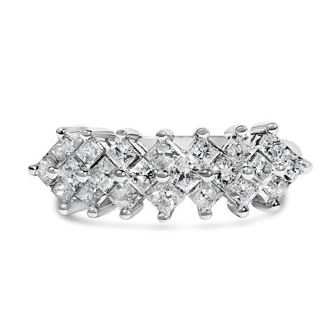 Sterling Silver 1 1/4 ctw Princess Diamond Cluster Band Ring