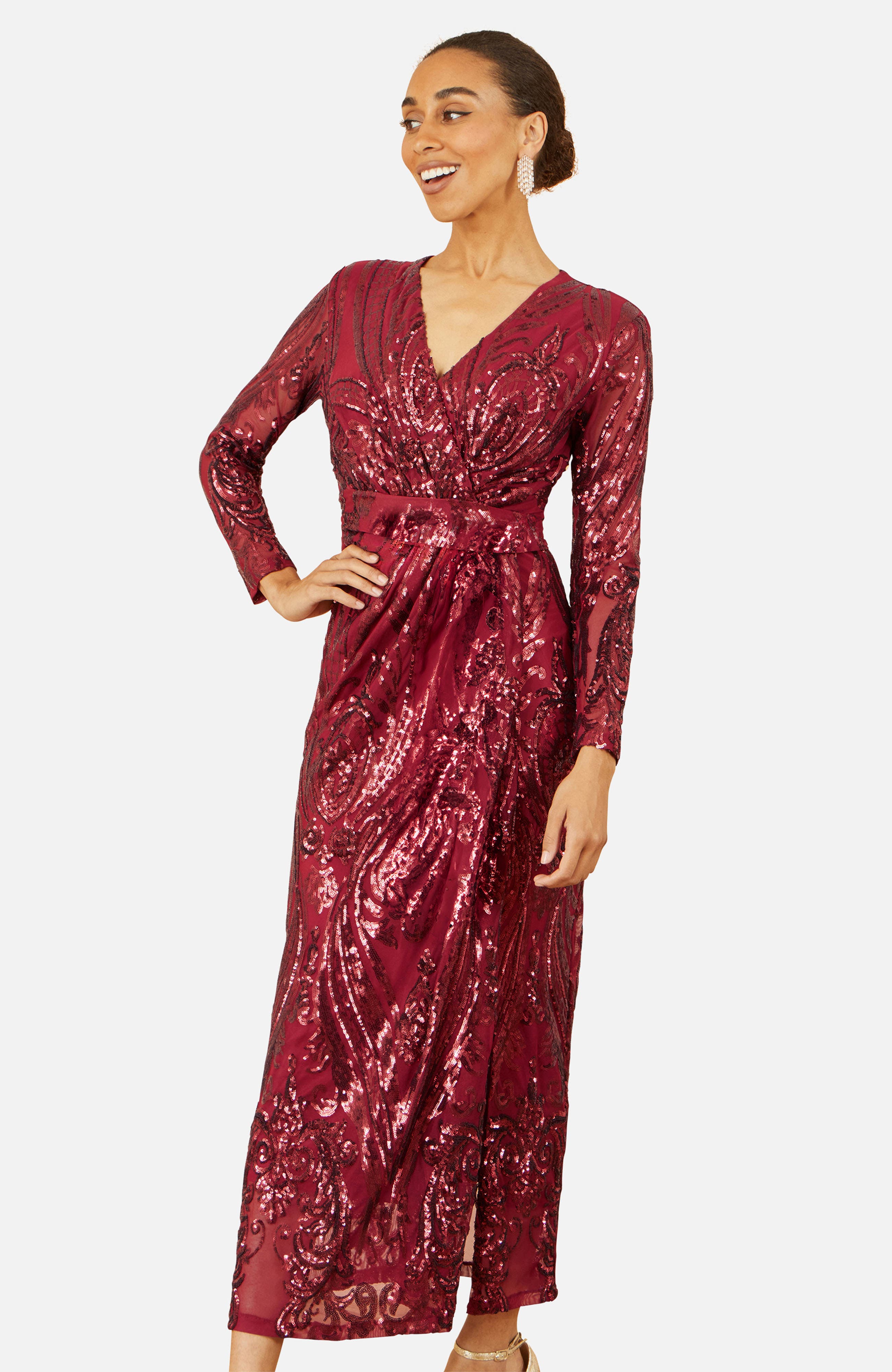 Sequin Midi Long Sleeve Wrap Dress - image 5