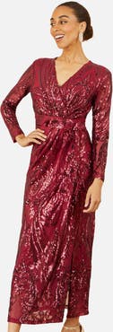 Yumi Sequin Midi Long Sleeve Wrap Dress