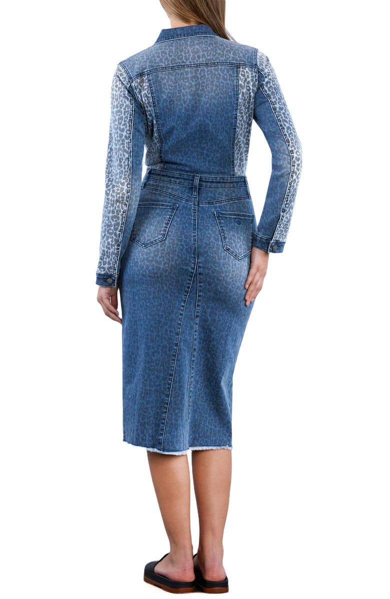 Wash Lab Denim Animal Print Long Sleeve Denim Midi Shirtdress, Alternate, color, Mixed Denim Leopard
