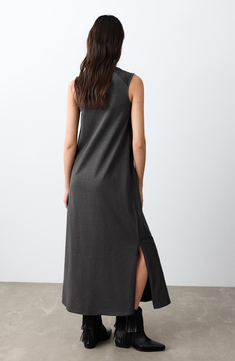 MANGO TEEN Belted Sleeveless Cotton Maxi Dress, Alternate, color, Charcoal